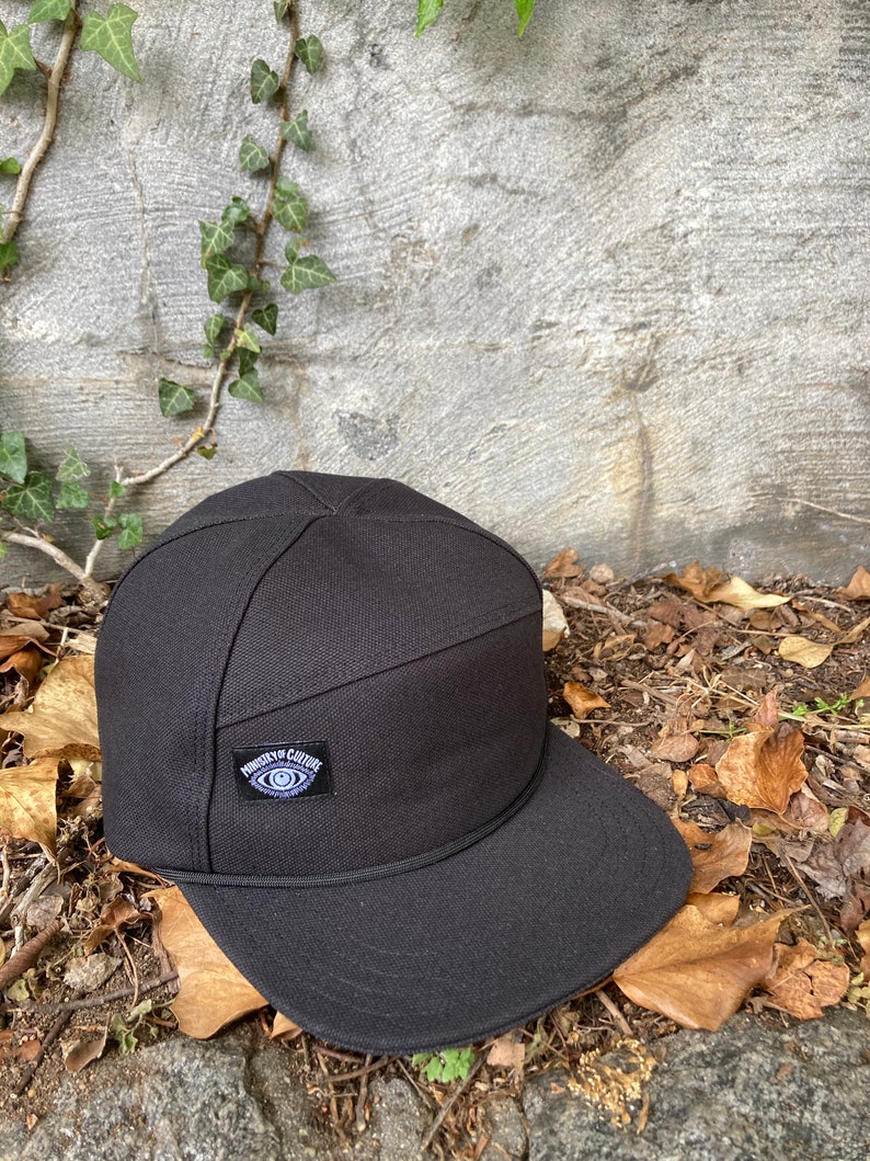 Handmade Black Canvas 6-Panel Hat: Triangle Front Camp Cap image 2