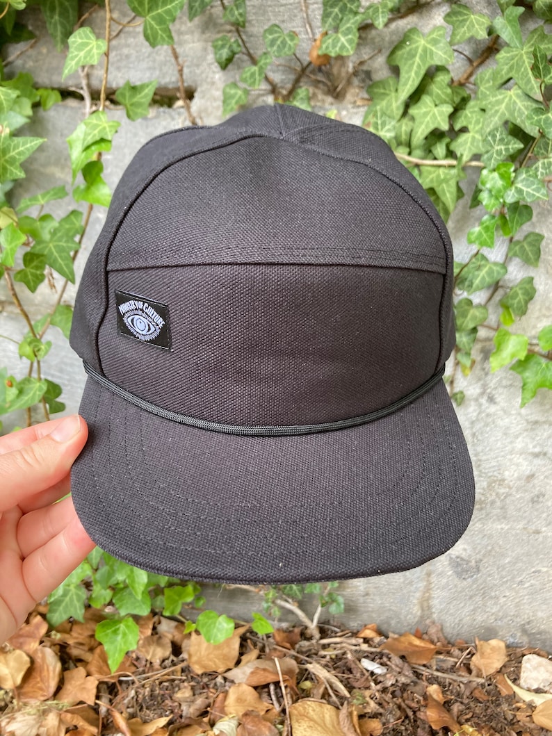 Handmade Black Canvas 6-Panel Hat: Triangle Front Camp Cap image 6