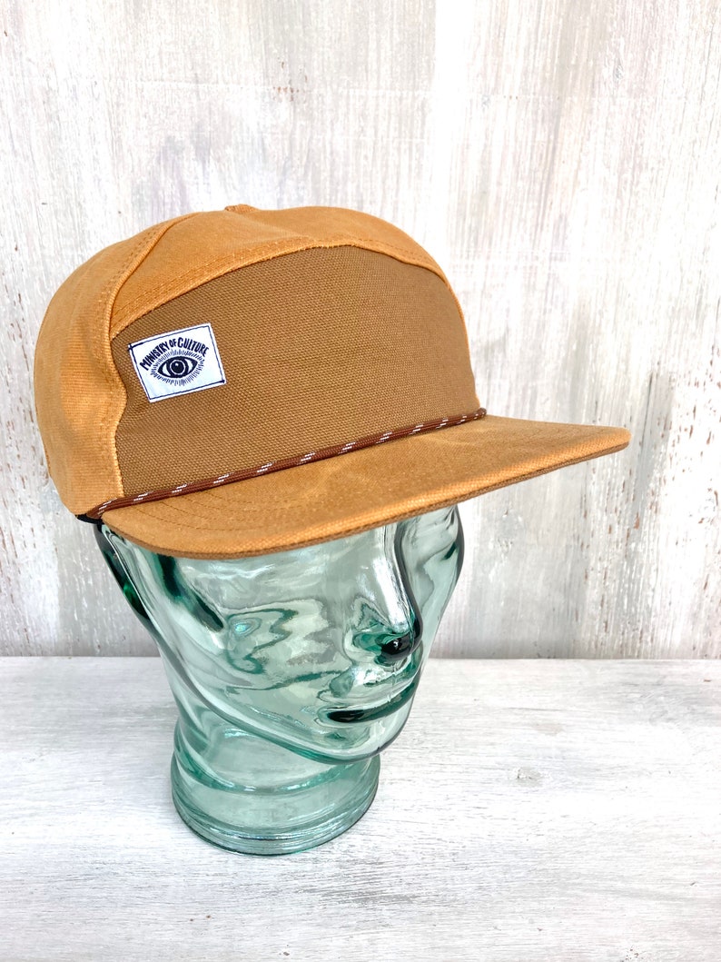 Handmade 6 Panel Hat, Triangle Front Baseball Cap, Waxed Canvas Camp Hat, Snap Back Hat, 7 Panel Mustard Yellow Hat, gift for them image 3