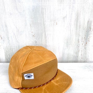 Handmade 6 Panel Hat, Triangle Front Baseball Cap, Waxed Canvas Camp Hat, Snap Back Hat, 7 Panel Mustard Yellow Hat, gift for them image 5