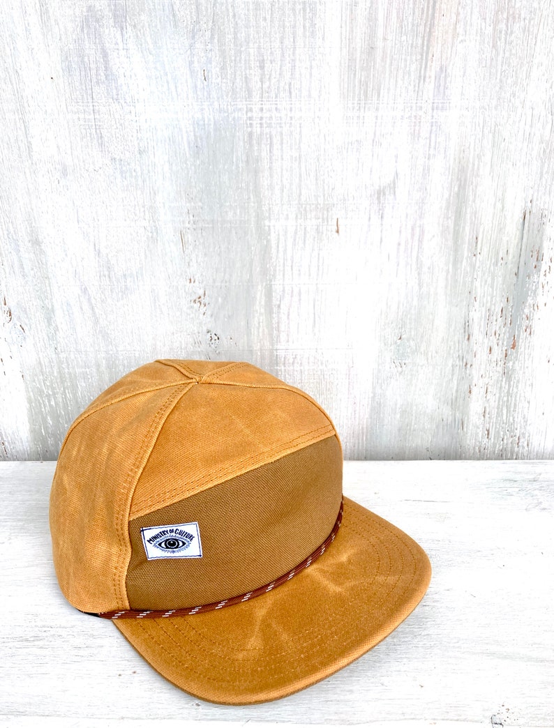 Handmade 6 Panel Hat, Triangle Front Baseball Cap, Waxed Canvas Camp Hat, Snap Back Hat, 7 Panel Mustard Yellow Hat, gift for them image 5