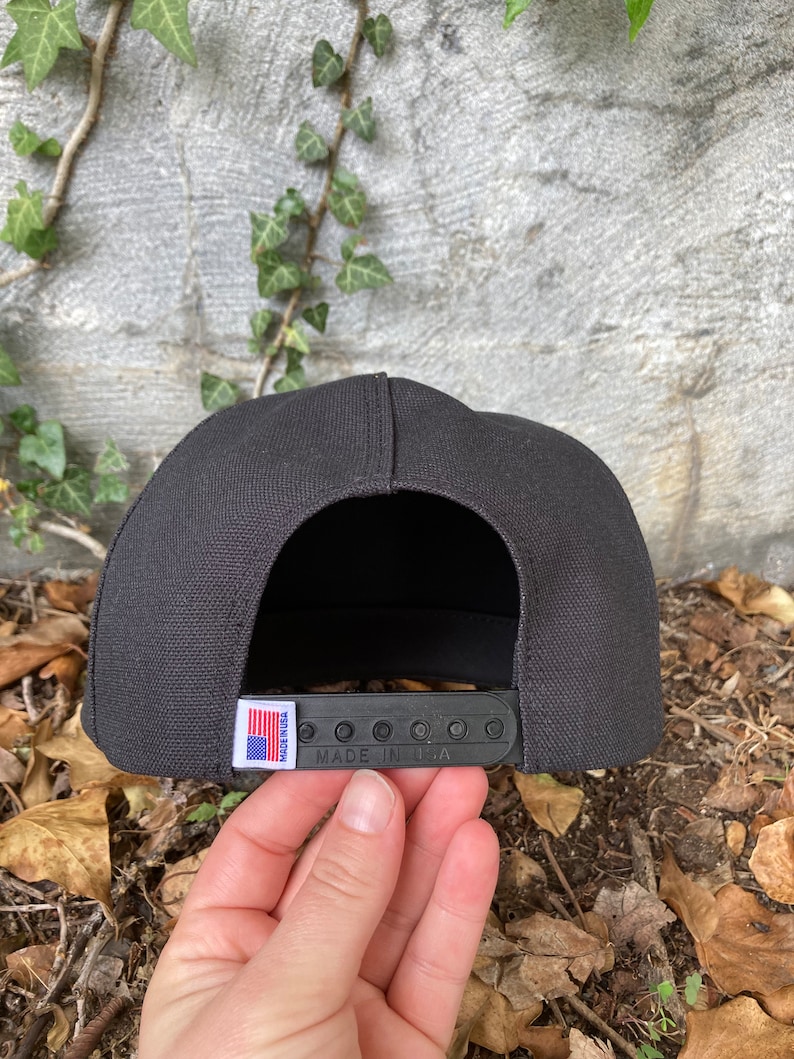Handmade Black Canvas 6-Panel Hat: Triangle Front Camp Cap image 5