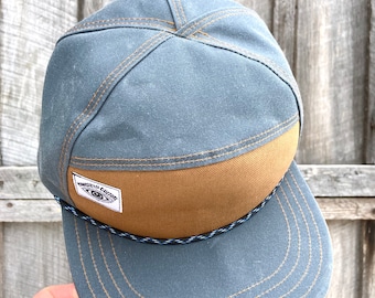 Handmade 6 Panel Waxed Canvas Hat in Gray, Triangle Front Baseball Cap, Camp Hat, Snap Back Hat, 7 Panel Hat, gift for him, gift for her