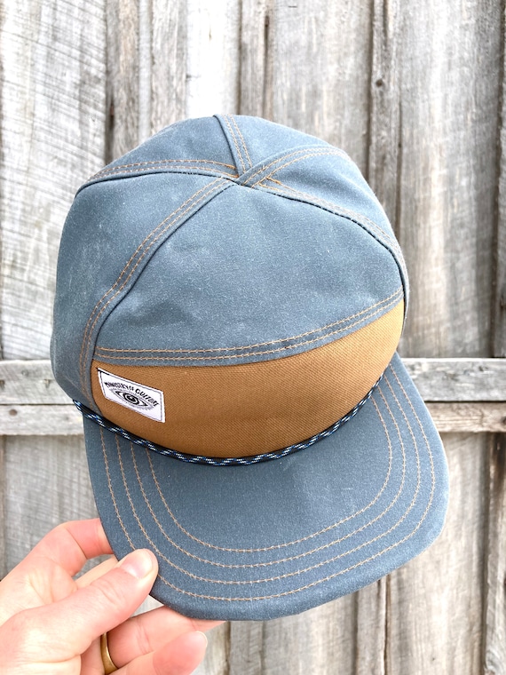 Handmade 6 Panel Waxed Canvas Hat in Gray Triangle Front Baseball