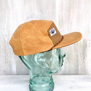 Handmade 6 Panel Hat, Triangle Front Baseball Cap, Waxed Canvas Camp Hat, Snap Back Hat, 7 Panel Mustard Yellow Hat, gift for them image 4