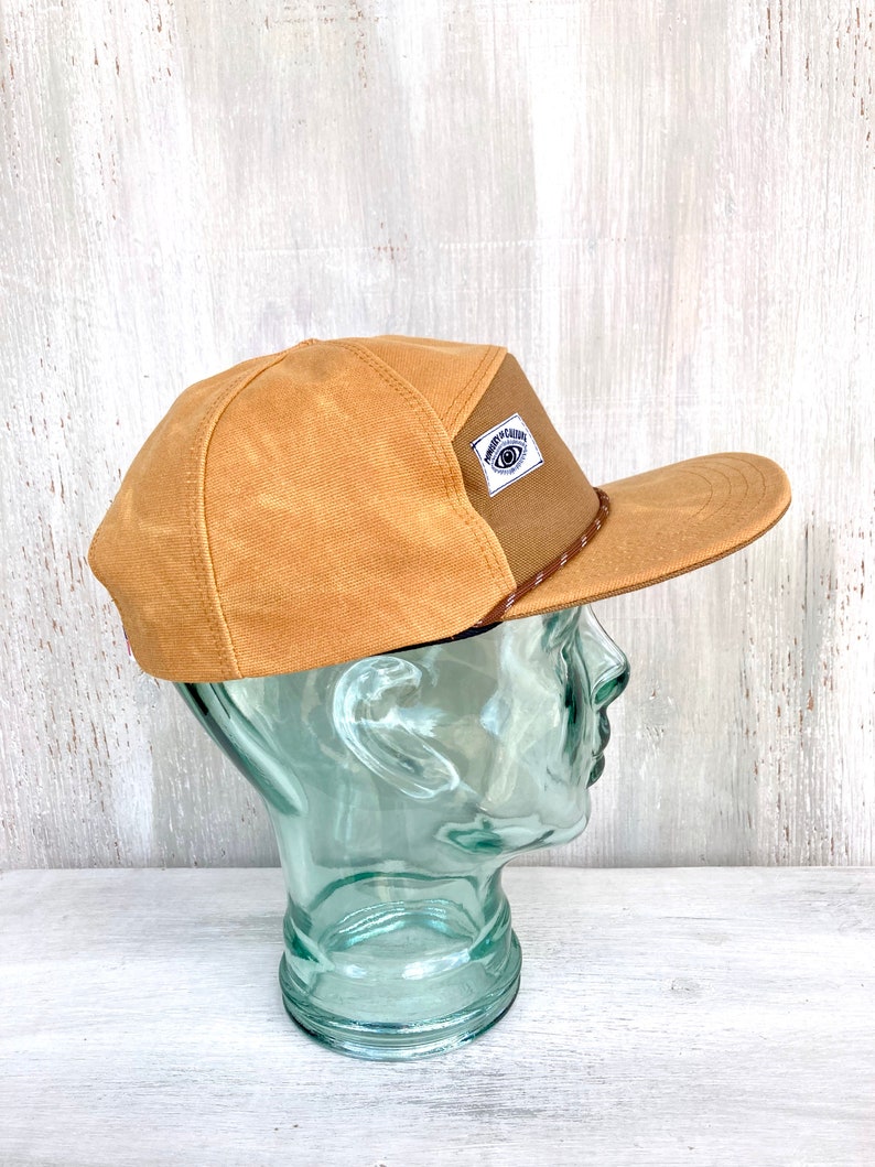 Handmade 6 Panel Hat, Triangle Front Baseball Cap, Waxed Canvas Camp Hat, Snap Back Hat, 7 Panel Mustard Yellow Hat, gift for them image 4