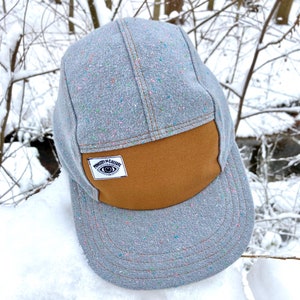 Handmade 5 Panel Camp Hat, Baseball Cap, Moldable Brim five panel hat, Snap Back, 5panel hat, gift for him, gray cosmic speckle flannel hat image 1