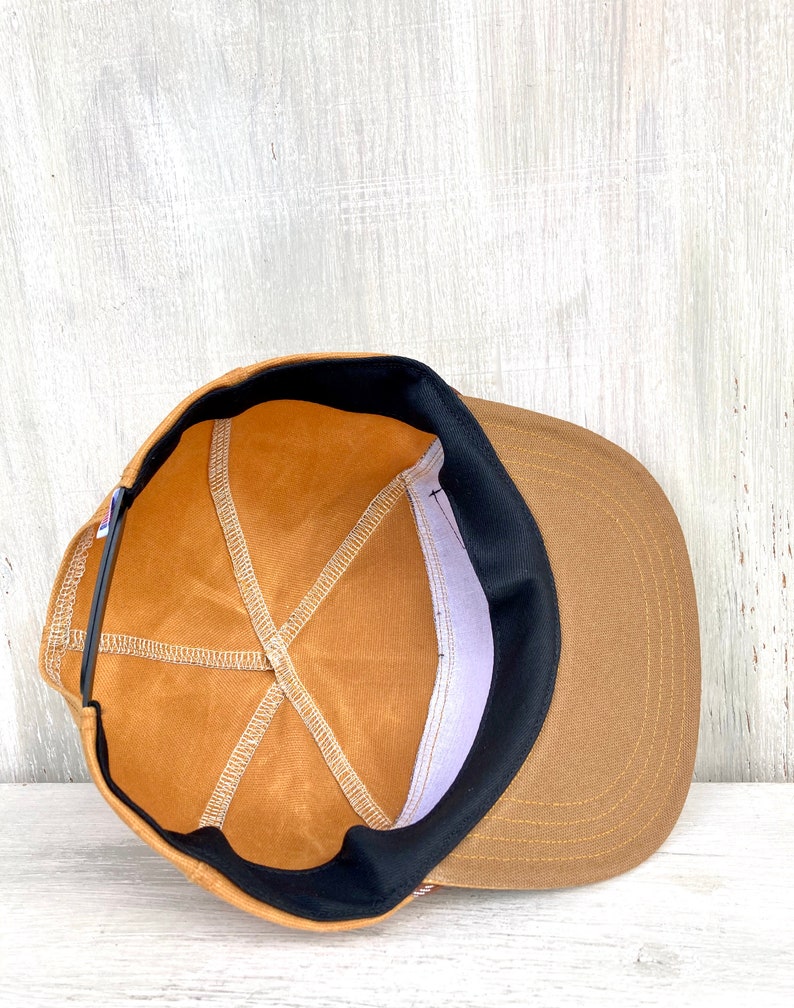 Handmade 6 Panel Hat, Triangle Front Baseball Cap, Waxed Canvas Camp Hat, Snap Back Hat, 7 Panel Mustard Yellow Hat, gift for them image 9