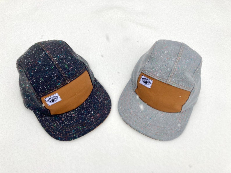 Handmade 5 Panel Camp Hat, Baseball Cap, Moldable Brim five panel hat, Snap Back, 5panel hat, gift for him, gray cosmic speckle flannel hat image 8