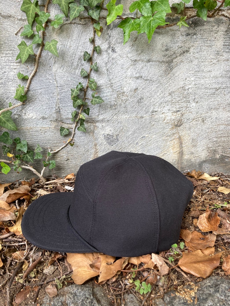 Handmade Black Canvas 6-Panel Hat: Triangle Front Camp Cap image 4
