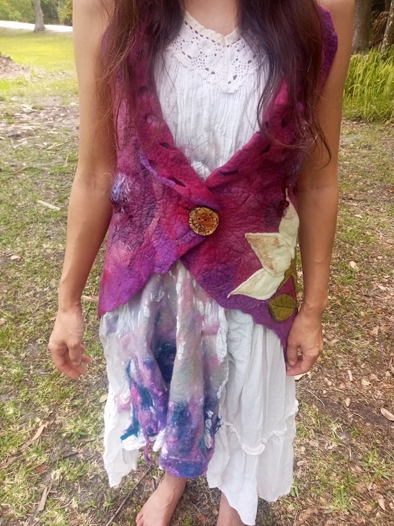 Fairy pixie felted nuno silk wool vest woodland f… - image 2