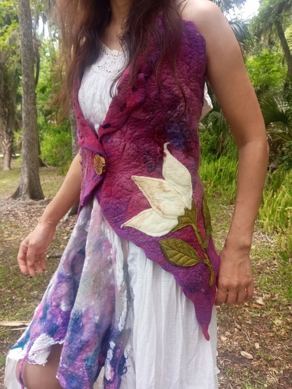 Fairy pixie felted nuno silk wool vest woodland f… - image 1