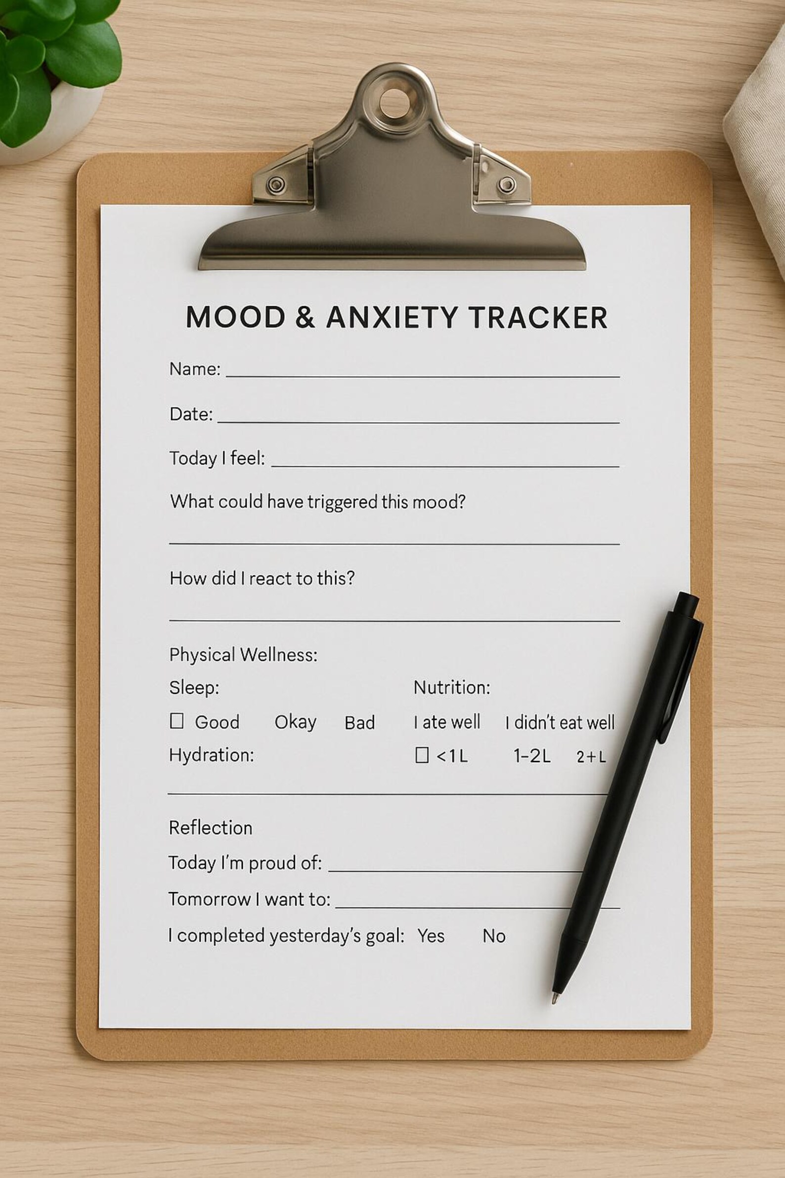 Daily Mood & Anxiety Tracker | Printable Mental Health Journal PDF ...
