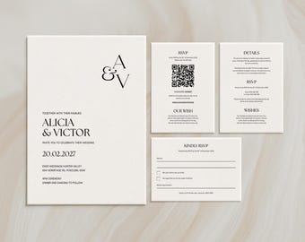 結婚式招待状デジタルモダンテンプレートバンドル：Zara Suite、編集可能なCanvaステーショナリー（デジタルダウンロード）