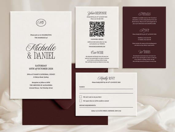 Elegant Wedding Invitation Template Bundle: Coco Suite, Editable Canva Stationery (Digital Download)