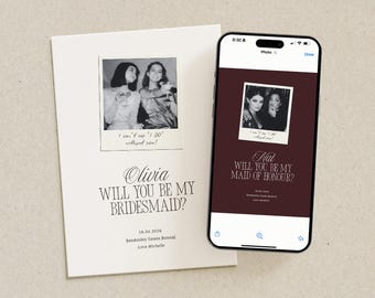 Bridesmaid Proposal Card Template, Polaroid Photo, Editable Canva (Digital Download)