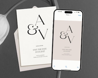 Modern Luxe Save the Date Template: DIY Wedding Invitation (Canva Editable, Digital Download) Zara