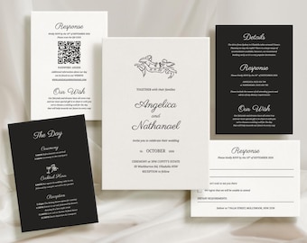 結婚式招待状デジタル版ロマンチックな天使のテンプレート：Zalia Suite（デジタルダウンロード、Canvaで編集可能）