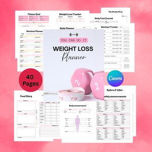 Weight Loss Tracker, Fitness Tracker Printable template, Weight Tracker, Healthy Habit trackers, Exercise Workout Tracker, Diet Plan