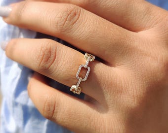 Alianza de boda de eternidad con moissanita: anillo de eslabones con clip, oro de 10-18 quilates o plata