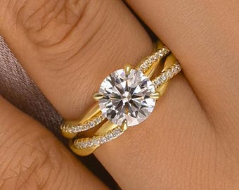 Anillo de boda de moissanita trenzada: alianza de compromiso de plata de ley con corte redondo