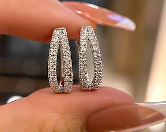 Moissanite U Shaped Earrings, 1.0 Ct, Sterling Silver Wedding Jewelry