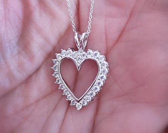 Collar con colgante de corazón de moissanita: Halo de plata de ley, regalo de San Valentín