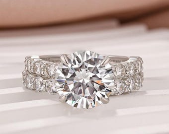 Anillo nupcial de moissanita de corte redondo de 4 quilates: joyería nupcial de oro blanco