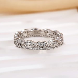 Moissanite Eternity Band: Sterling Silver Simulated Diamond Wedding Ring