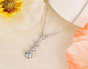 0.8 Ct Round Moissanite Pendant Necklace, Sterling Silver Anniversary Gift