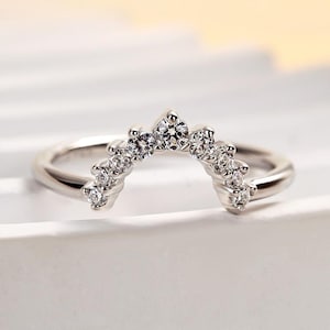 0.50 Ct Round Cut Moissanite U Shape Wedding Band | Unique Chevron Ring for Women | 925 Sterling Silver Curved Band | Stackable  Ring
