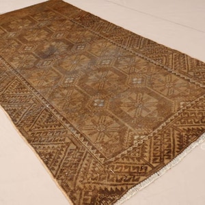 Antique Rug Hand-Knotted Distressed Faded Low Pile  Wool  Rug Afghan Vintage Brown Rug  for Living Room, Bedroom, Entryway Decor 9x12 8x10