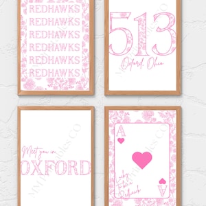 Miami University Redhawks Wall Art Bundle | Oxford Ohio Digital Prints, 513 Area Code Decor, Dorm Room Aesthetic, Coquette Sorority Gift