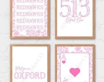 Custom College Wall Art Bundle | Personalized Printable Dorm Decor, Any School & Color, Coquette Digital Download Gift Set