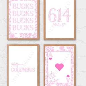 Pink Ohio State Buckeyes Wall Art Bundle | Columbus Ohio 614 Area Code Decor, Bucks Dorm Print Set, Instant Download College Gallery Wall