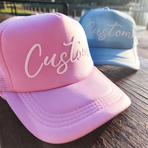 Custom Puff Trucker Hat, Custom Cursive Hat, Puff Print Team Name Hat, Foam Trucker Hat, 3D Puff Print Hat,Men&#39;s Gift