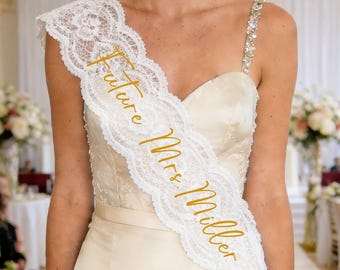 Personalized Bride Sash, Custom Embroidered or Gold Print Name Sash, 12 Ribbon Colors, Future Mrs Bachelorette Party Sash,Bridal Shower Gift