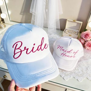Personalized Bride Trucker Hat for Bachelorette Party,Custom Puff Print Hat for Bride to Be,Retro Mesh Party Hat,Bridal Shower Gift