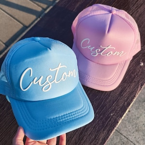 Custom Puff Trucker Hat, Custom Cursive Hat, Puff Print Team Name Hat, Foam Trucker Hat, 3D Puff Print Hat,Men&#39;s Gift