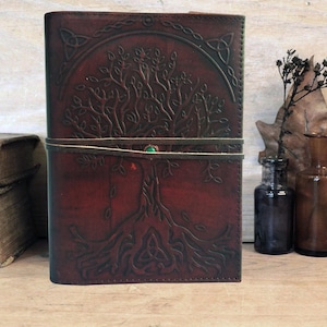 Handmade Leather Journal Tree of Life | Celtic Notebook | Embossed Diary with Wrap Closure | Boho Gift for Writers | Spell Book Journal