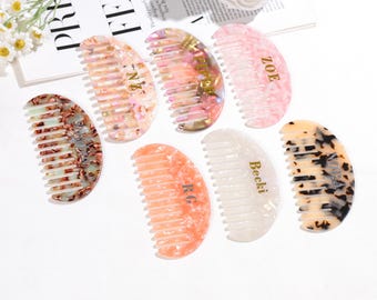 Aangepaste naam eerste amberkleurige haarkam, draagbare acetaatzakkam voor bruidsmeisjes, bruiloften, reiscadeaus, gepersonaliseerde marmeren bruidskam