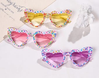 Kinder Geburtstag Sonnenbrillen in Herzform, benutzerdefinierte handgemachte Candy Sprinkle Party Shades für Mädchen, lustiges Geschenk für Kinder