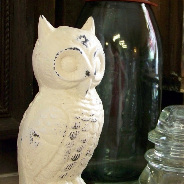 Cast Iron Owl Refinished in Shabby Creamy White