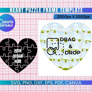 Heart Puzzle Template, Heart Puzzle Doodle Canva Frame, Wedding Photo Collage Frame, Heart Template, Heart Jigsaw Template