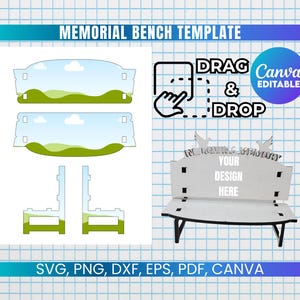Memorial Bench Template, Garden Bench, Memorial Bench SVG, Canva Editable, Sublimation Bench Blank, Instant Download, Memorial Keepsakes