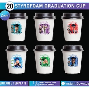 20 Graduation Styrofoam Cup Template Bundle, Styrofoam Cup Sticker Template, Graduation Cup Stickers, Graduation Party Cup Template