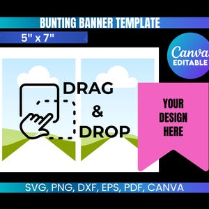Bunting Banner Template, Banner Flag Template, Bunting Banner SVG, Clipart PNG, Canva Editable Label