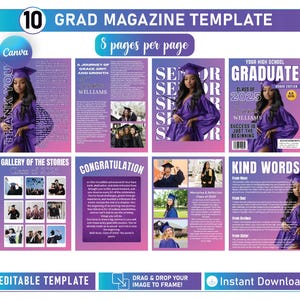 Graduation Magazine Template, Party Décor Canva Editable Grad Design, DIY Gifts Cover, Graduation Magazine Cover, Editable Grad Magazine