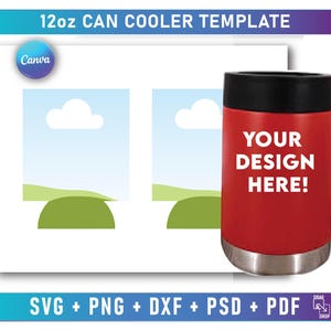 12oz Can Cooler Template, Beer Cooler Sublimation Template, Bottle Cooler SVG, Canva Editable Design, Blank Cooler Design Frame