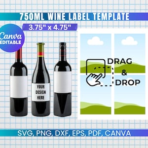 750ml Wine Label Template, Wine Label Svg, Wine Bottle Tag, DIY Wine Sticker, Printable, Party Favor, Wine Bottle Labels, Canva Editable